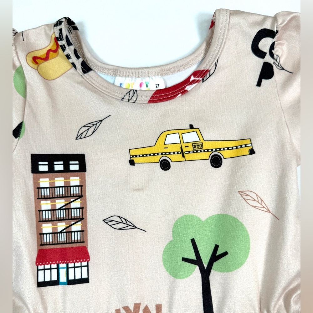 DOT DOT SMILE NYC Print Twirl Dress Short Sleeve Fit And Flare Size 2T - Picture 3 of 15
